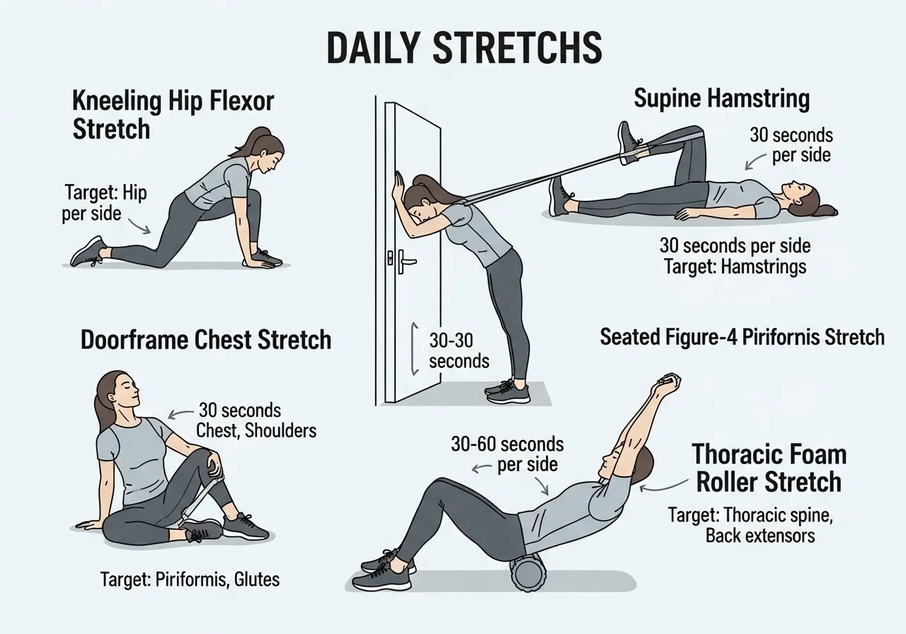 5 best daily stretches hip flexor hamstring chest piriformis thoracic spine