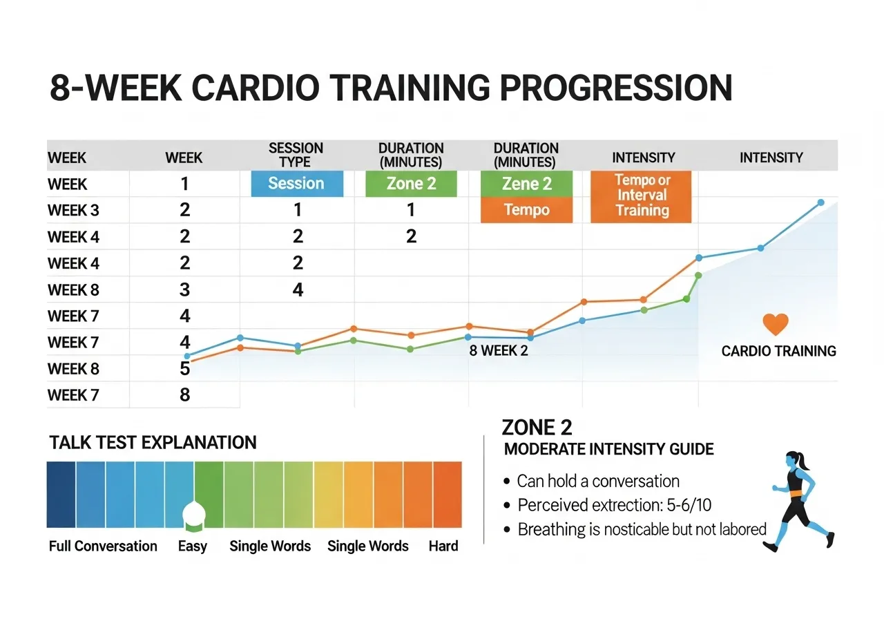 cardio training week structure frequency duration intensity talk test Zone 2
