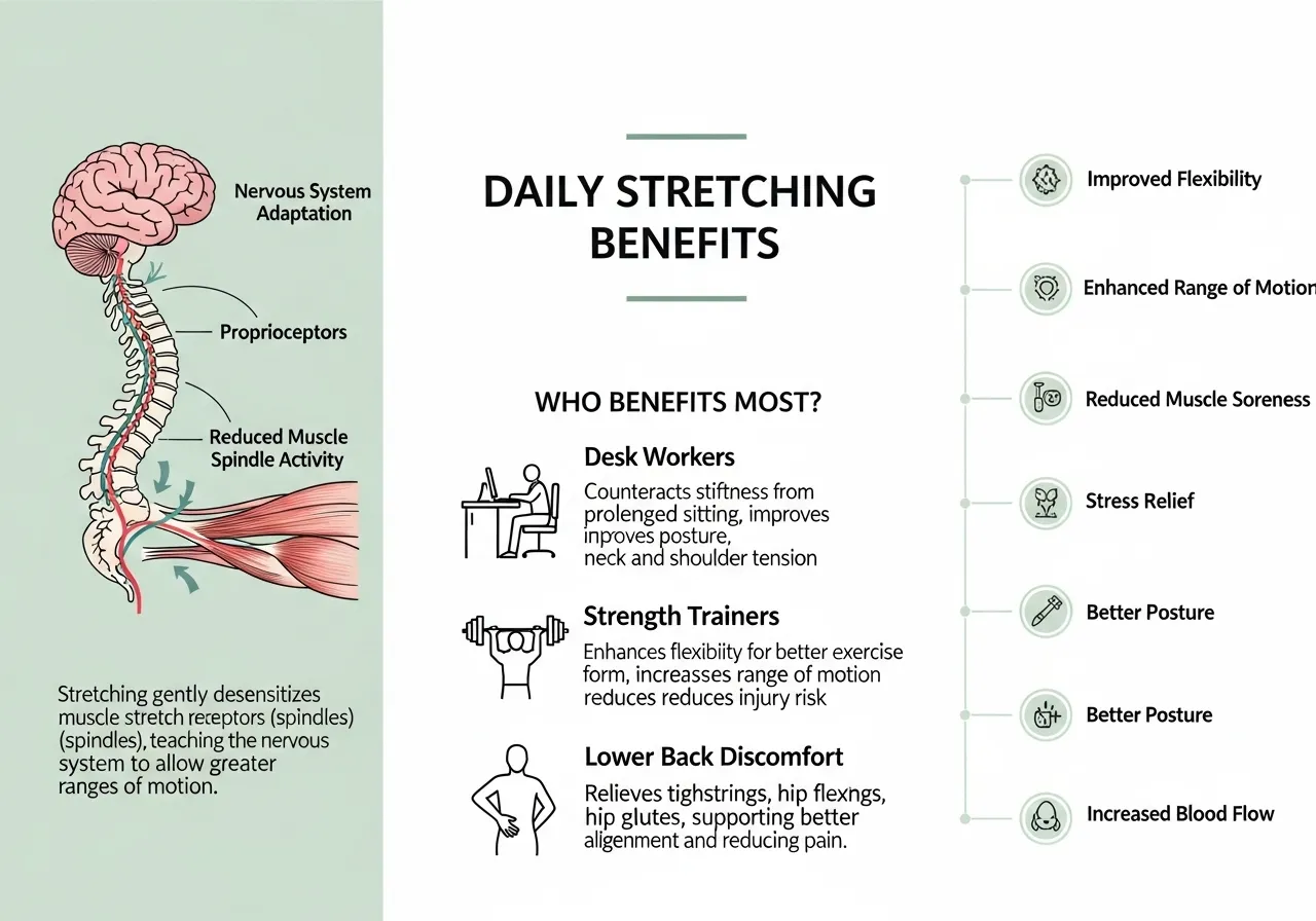 why daily stretching benefits nervous system desk workers lower back flexibility